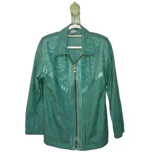 VINTAGE USA Mint Green Retro 80s Track Jacket Light Costume Embossed Floral